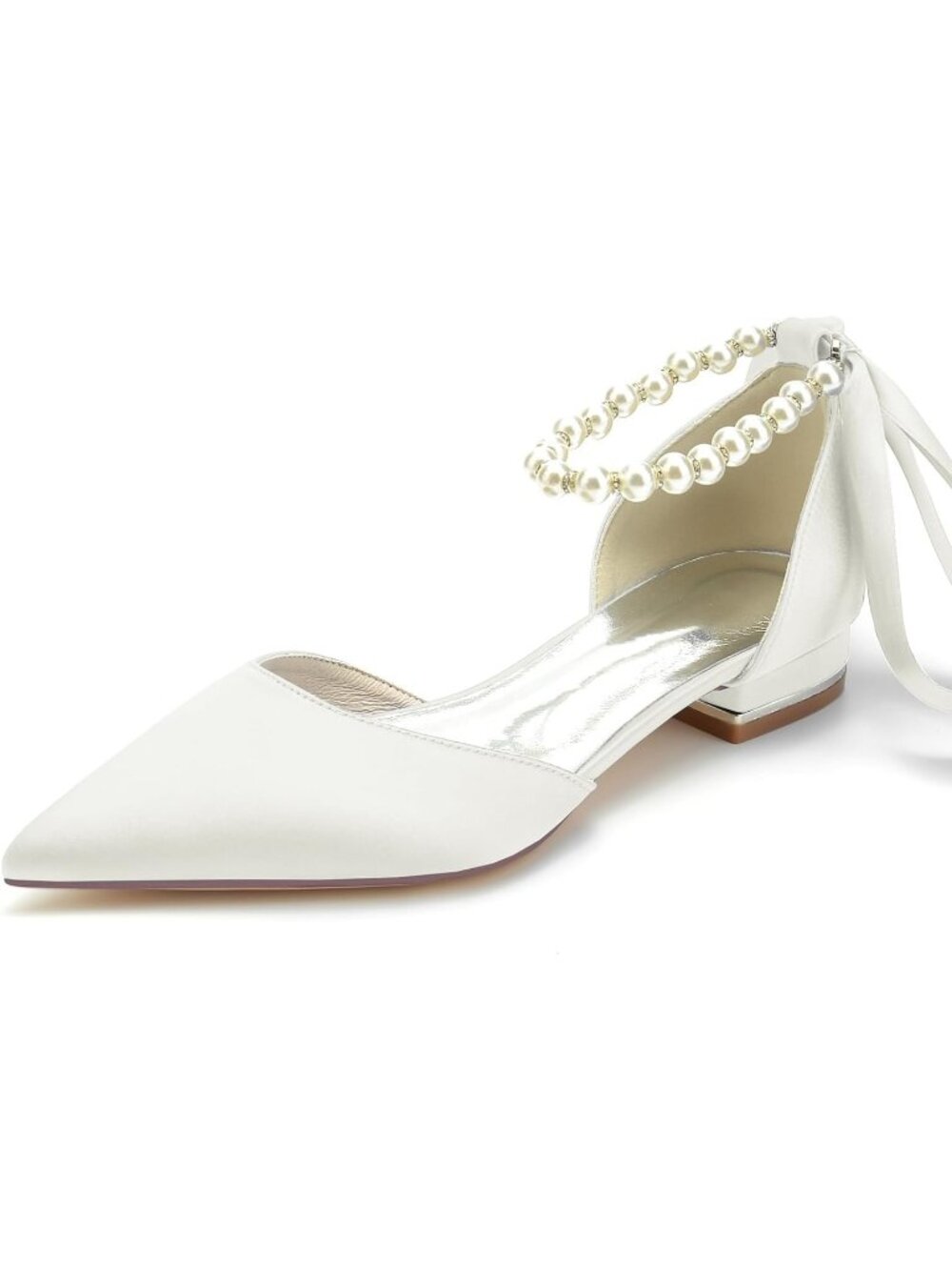 〽️Women's Ivory Bride Flats Pointed Toe Ankle Strap Rubber Sandals Shoes